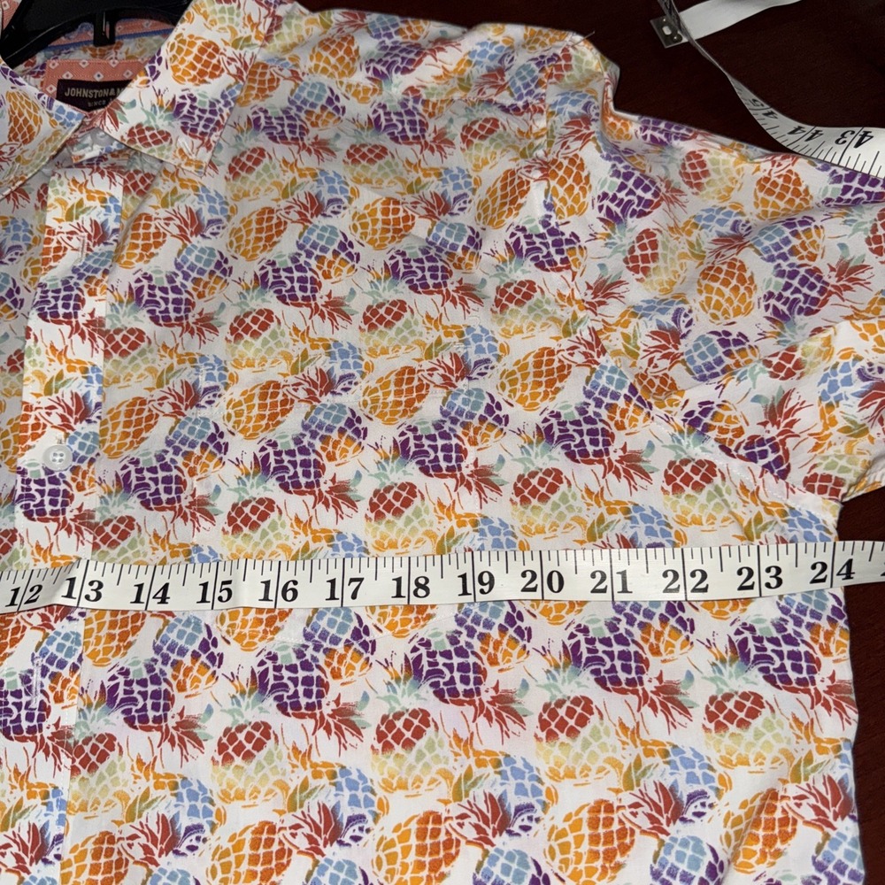 Johnston & Murphy Men L Pineapple Multicolor Button Up Short Slv Tropical Beach - Picture 3 of 9